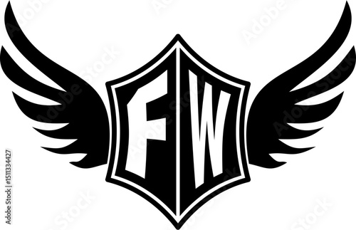 FW logo emblem with winged and shield template