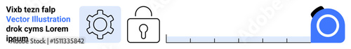 Gear icon, padlock, and circular progress bar symbolize privacy, security, and system setup. Ideal for cybersecurity, system upgrade, software, access control data privacy concept UIUX design