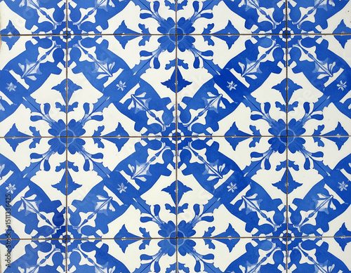 Mediterranean Mosaic Tile Floor Blue and White Traditional Pattern