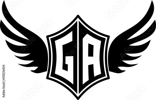 GA logo emblem with winged and shield template