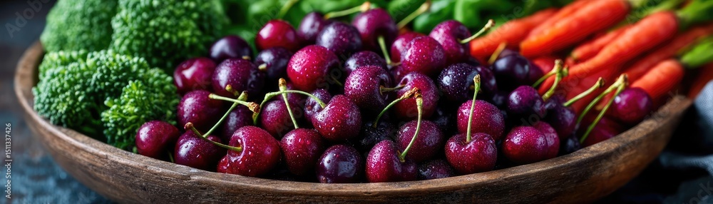 Cherry benefits for gout with vegetables for prevention concept. A vibrant assortment of fresh vegetables and ripe cherries. Cherry benefits for gout with vegetables for prevention concept. A vibrant assortment of fresh vegetables and ripe cherries.