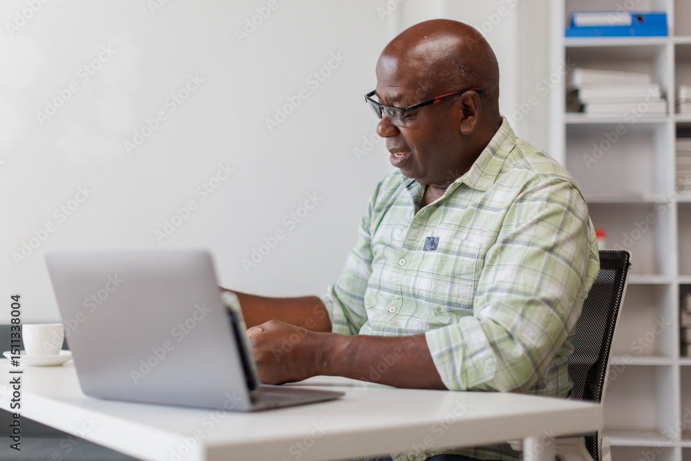 Old man, Senior man, business man executive with laptop computer working in office.
Old man, Senior man, business man executive with laptop computer working in office.