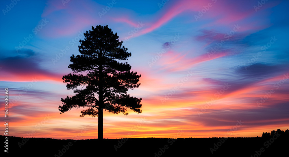 Fototapeta premium Silhouette of a Tree Under a Whimsical Sky