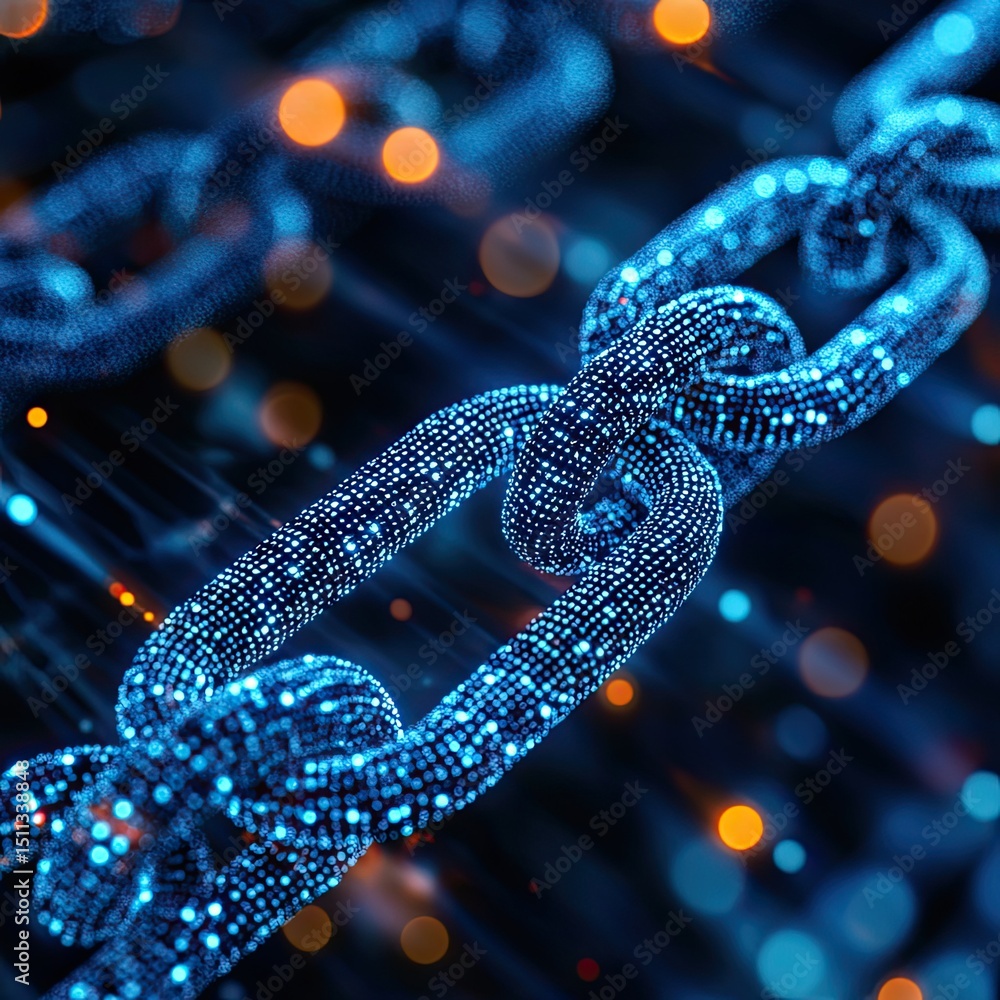Digital Chain Links Connecting the Future in the Metaverse Showcasing Strong Cyber Security with Dotted Texture and Digital Chain Links Connecting the Future in the Metaverse Showcasing Strong Cyber Security with Dotted Texture and