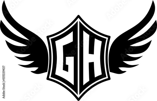 GH logo emblem with winged and shield template