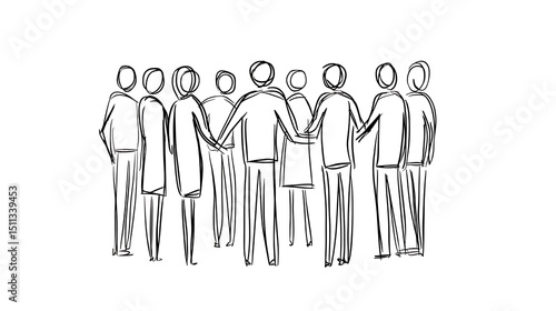 A group of people are holding hands in a line