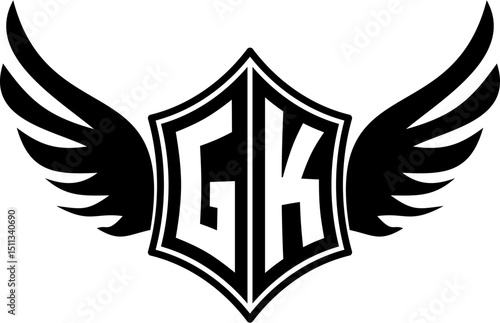 GK logo emblem with winged and shield template