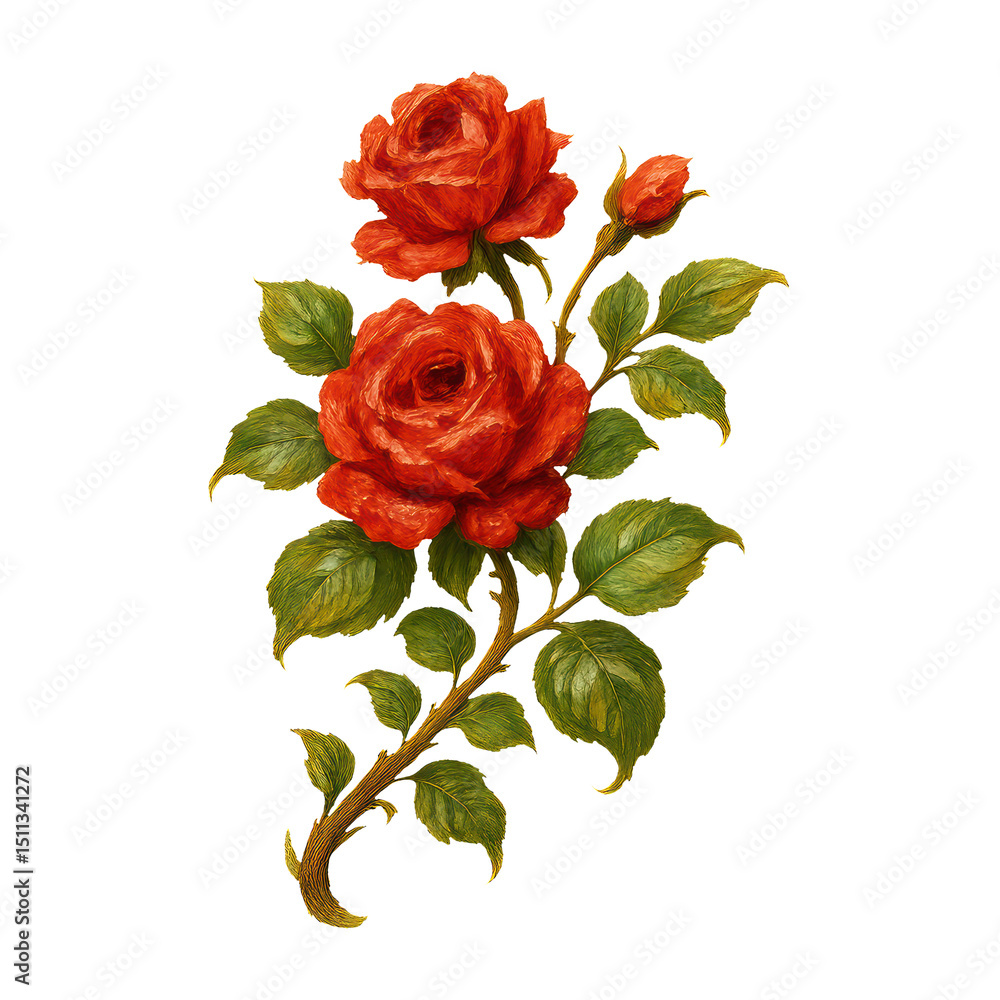 Obraz premium PNG Elegant vintage red rose illustration.