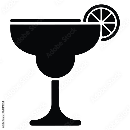 Vector graphic of a black silhouette of a margarita glass with a wide