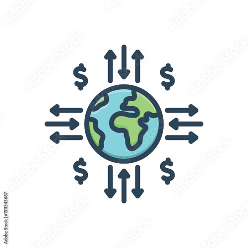 Color illustration icon for global transfer