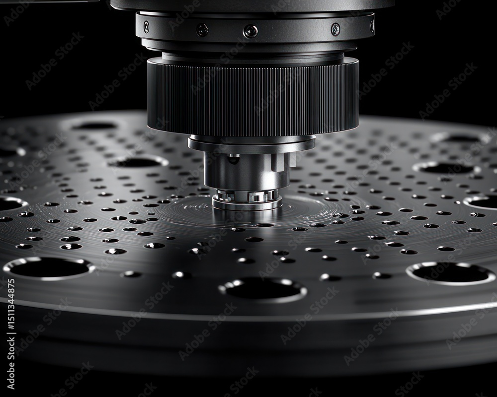 Precision machine part, metal plate, close-up Precision machine part, metal plate, close-up