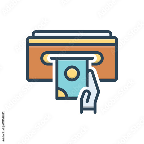 Color illustration icon for cash withdrawal