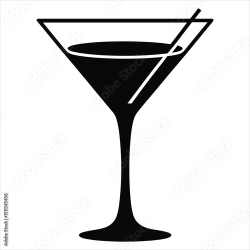 Vector graphic of a black silhouette of a classic martini glass