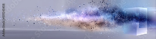Abstract cosmic explosion with particles and colorful light effect