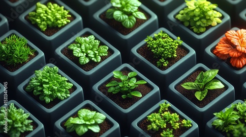 Vibrant Variety of Fresh Green Plants in Small Pots on Display