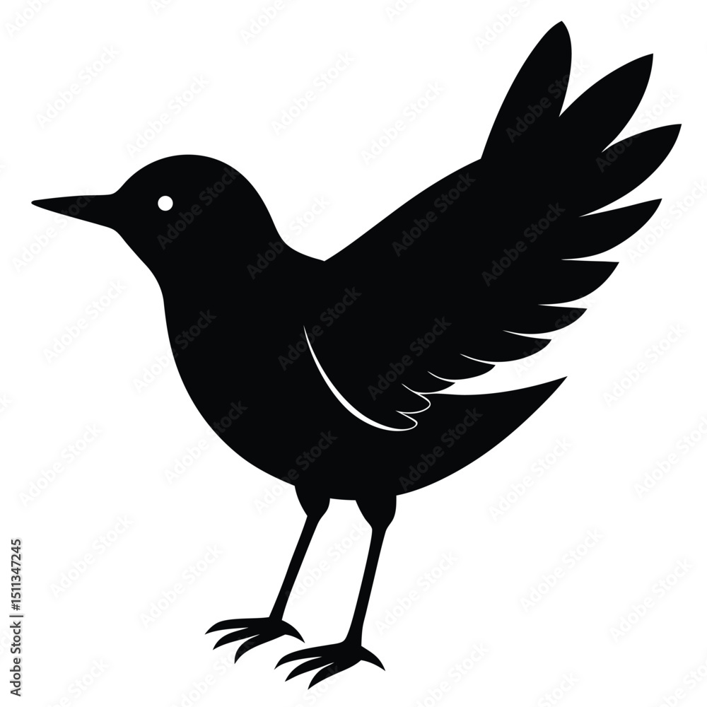 Fototapeta premium Black vector silhouette drawing of a pigeon bird on a branch illustrationBlack crow or raven bird animal silhouette illustration vector on white background
