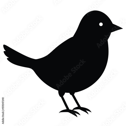 A black vector silhouette illustration of a crow bird with a beak and wing isolated on a white background