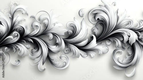 Elegant Ornamental Floral Design in Black and White Abstract Style