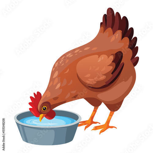 Brown Hen Drinking Simple Illustration