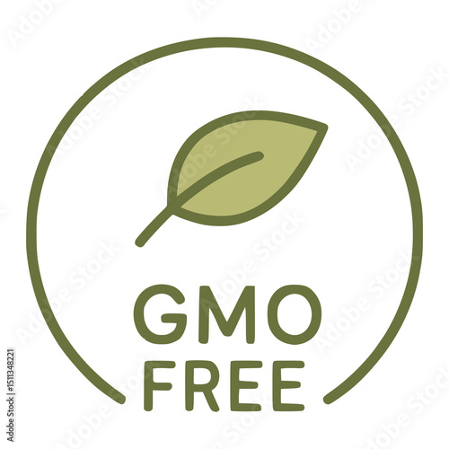 GMO free label emblem nature flat color vector illustration template design