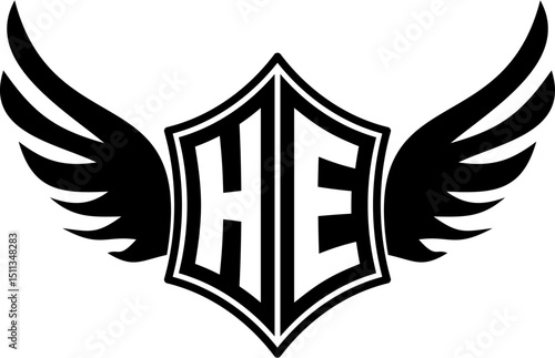 HE logo emblem with winged and shield template