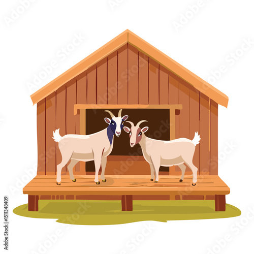 Goats Inside Wooden Barn Illustration