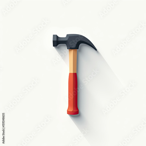Modern Hammer Icon: Red & Black Tool - Minimalism