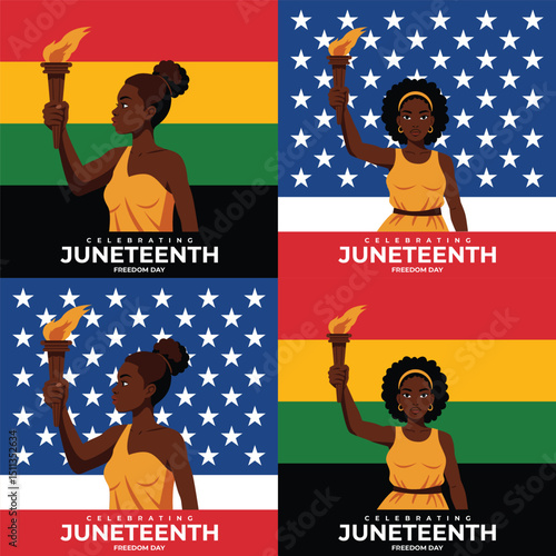 Minimalist text design featuring "CELEBRATING JUNETEENTH FREEDOM DAY" in bold, repeated layout. Ideal for Juneteenth-themed projects, social media, posters, or educational materials. Symbolizes Africa