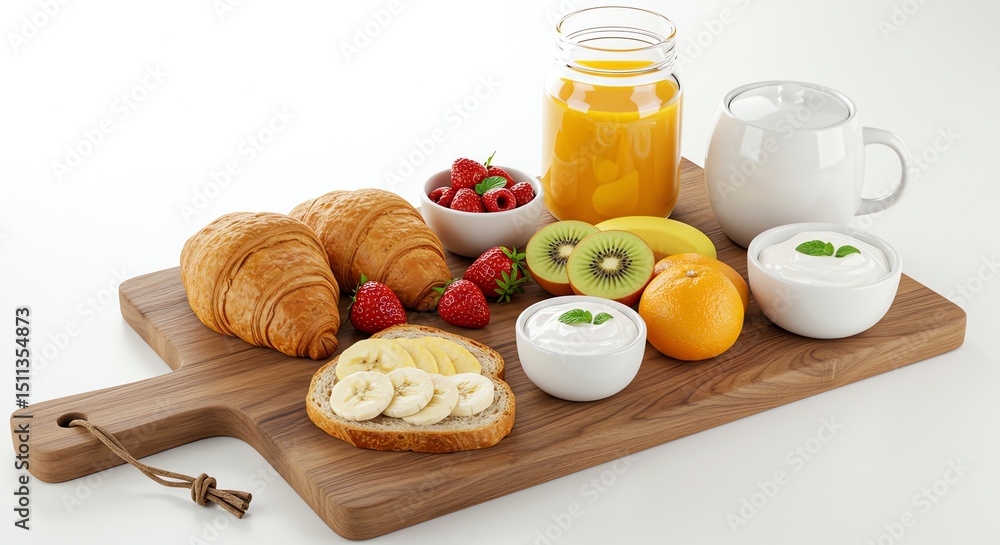 Delightful Breakfast Spread: Croissants, Fruit, and Yogurt Delightful Breakfast Spread: Croissants, Fruit, and Yogurt