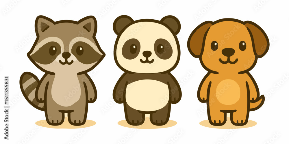 Fototapeta premium set icon animal, panda, dog, raccoon, vector set racoon, panda, dog, vector of animal