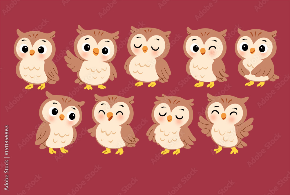 Fototapeta premium cute cartoon owls in various poses