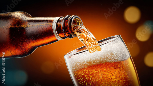 Bubbles in Glass: A crisp golden liquid cascades from a dark bottle into a clean glass, capturing the simple pleasures of life.