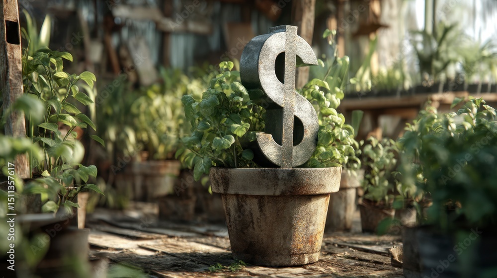 Naklejka premium Dollar sign in potted plants