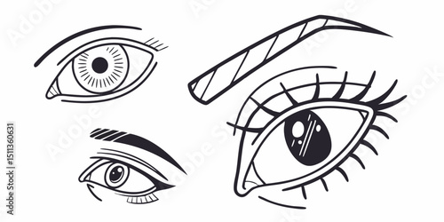 Eye Icon Set – Eyesight, Retina Scan, and Simple Eye Silhouettes Collection

