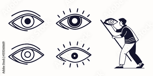 Eye Icon Set – Eyesight, Retina Scan, and Simple Eye Silhouettes Collection

