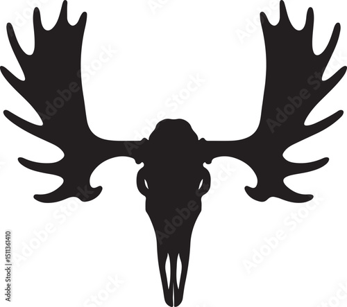 silhouette of moose head skull vector art illustration.