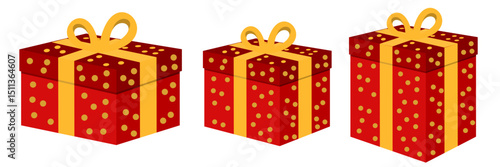 Gift box present icon set, color gift boxes clip art, colored gift box with ribbon, flat design illustration, vector