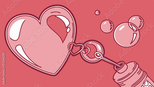 Realistic transparent pink vector soap bubble shaped as heart. Romantic glossy soapy heart. Valentine day symbol. pink background.