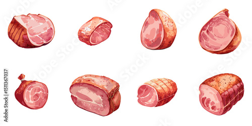 Multiple vector illustrations hum, watercolor style