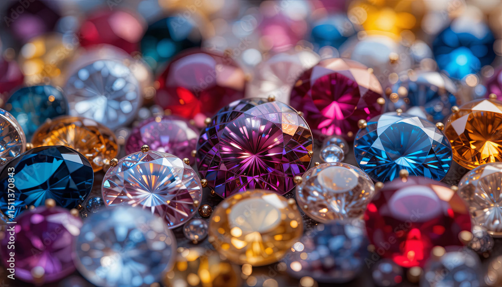A dazzling assortment of gemstones and crystals shines with vibrant colors, creating a mesmerizing surface that catches the light beautifully. Each piece displays unique facets and brilliance A dazzling assortment of gemstones and crystals shines with vibrant colors, creating a mesmerizing surface that catches the light beautifully. Each piece displays unique facets and brilliance