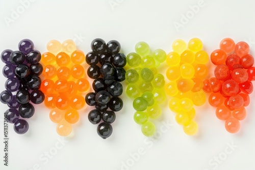 clear pixel picture of Six Different Flavors of Popping Boba Pearls on a White Background