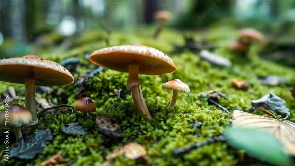 Mystical mushrooms thrive in the enchanted forest's lush undergrowth Mystical mushrooms thrive in the enchanted forest's lush undergrowth