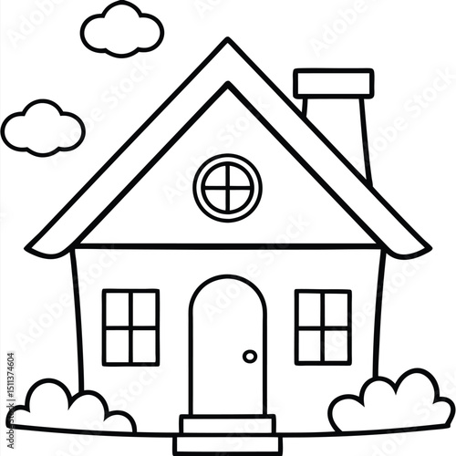 House Outline or line art drawing for children activity with black and white image
