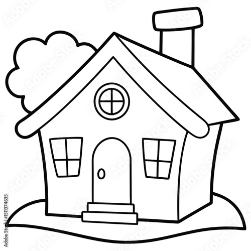 House Outline or line art drawing for children activity with black and white image