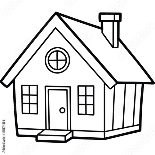 House Outline or line art drawing for children activity with black and white image