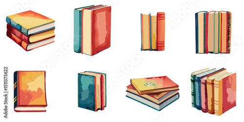 Multiple vector illustration books, watercolor style