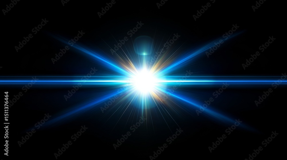 Fototapeta premium Blue Starburst on Black Futuristic Glow Effect, lens flare ,light effect