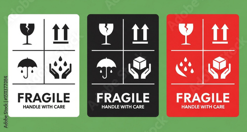 Fragile Handle with Care Shipping and Packaging Label Set | Vector Icons for Delivery Instructions