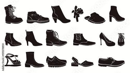 Collection of different types of women shoes vector art illustration footwear fashion style diverse design