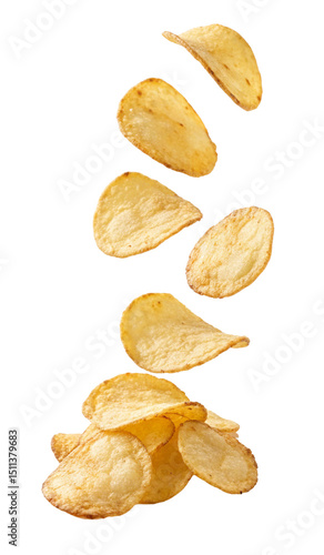 flying and falling crispy potato chips
